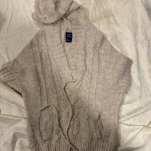 American Eagle Outfitters Cream Cable-Knit Hooded Cardigan